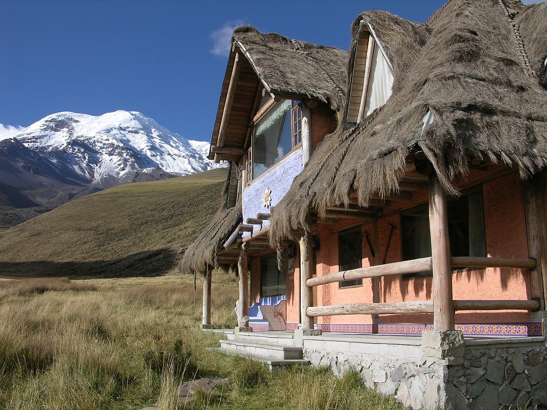 Ecuador Chimborazo 01-03 Estrella del Chimborazo Accommodation In The Afternoon With Chimborazo Behind